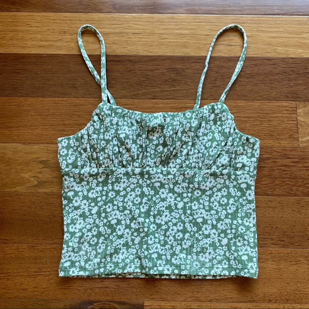 green floral spaghetti strap crop top